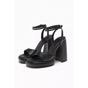 Zara Black Chunky Platform Heels Size 40 | Bubble Sole Ankle Strap Sandals